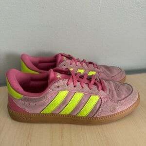 Adidas Womens 6.5 Breaknet Pink / Lime Green Lace Up Sneakers